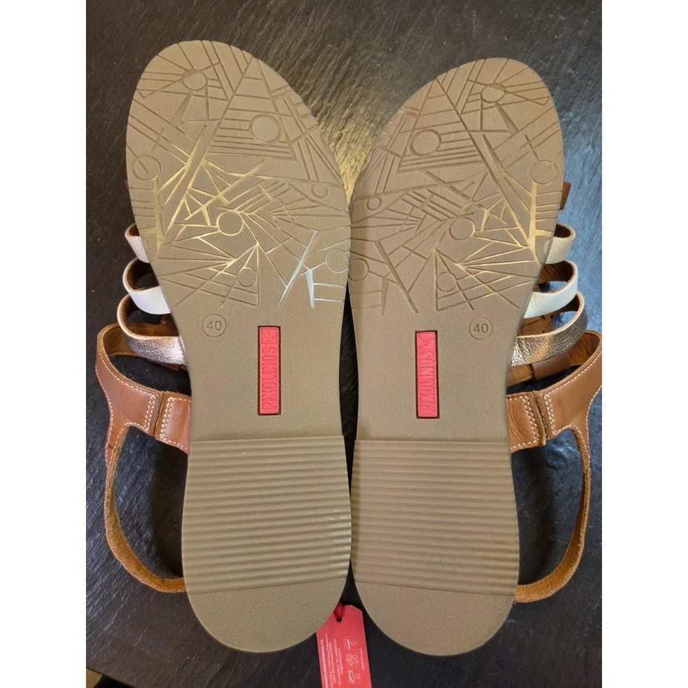 Pikolinos Formentera Leather Strappy Flat Sandals Brandy Size 40/9-9.5 NEW! $160